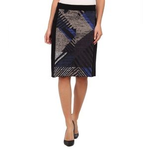 NWT Nic + Zoe Sweater skirt Geometric design front in black, gray, cobalt XL
